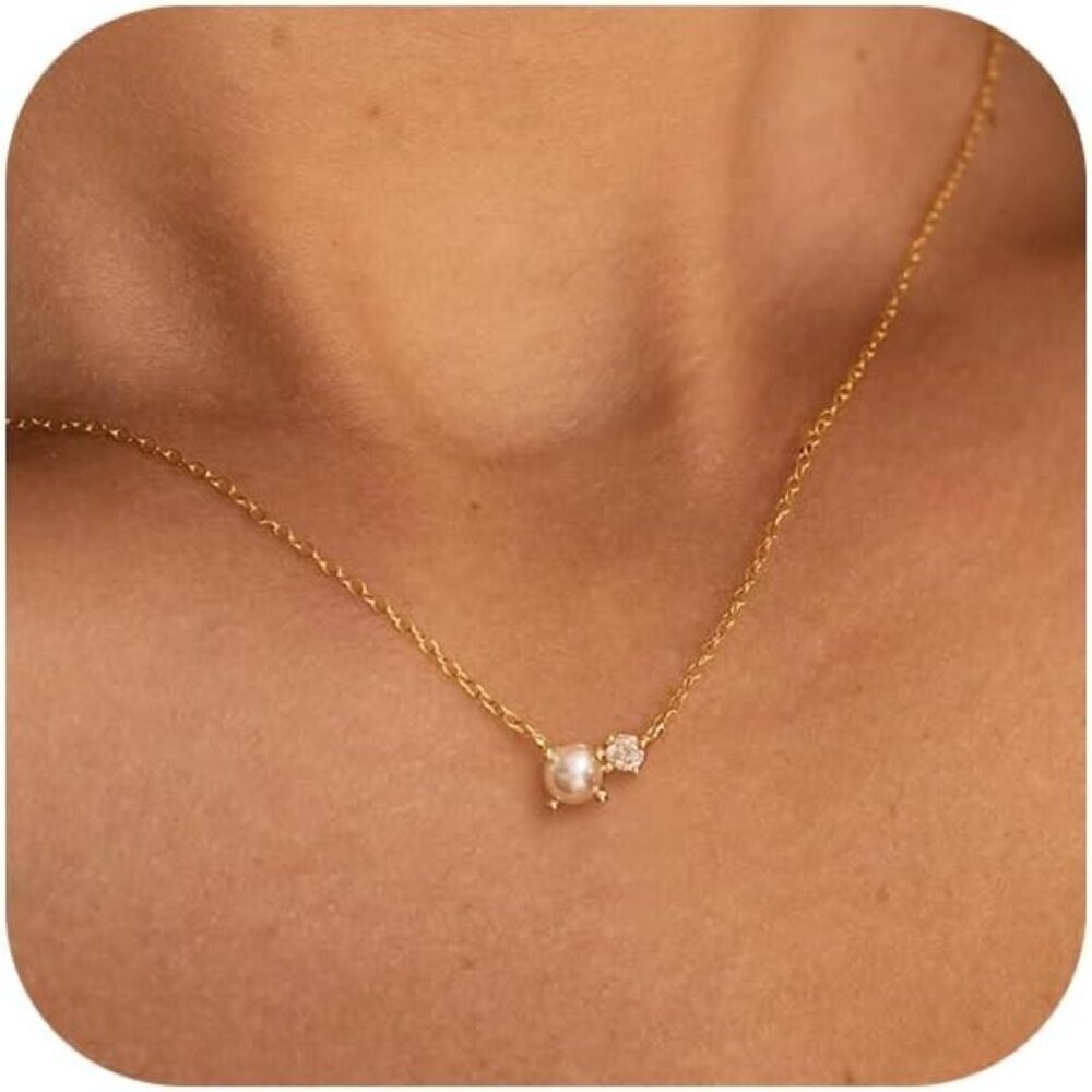 Pearl Necklace Dainty Gold Plated Small Bead Bridal Summer Gift Jewelry